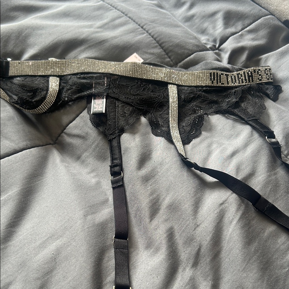 Victoria's Secret Black and Silver Lace Garter Belt